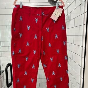 NWT Lilly Pulitzer Red Pants with Blue Lobster Print size 8